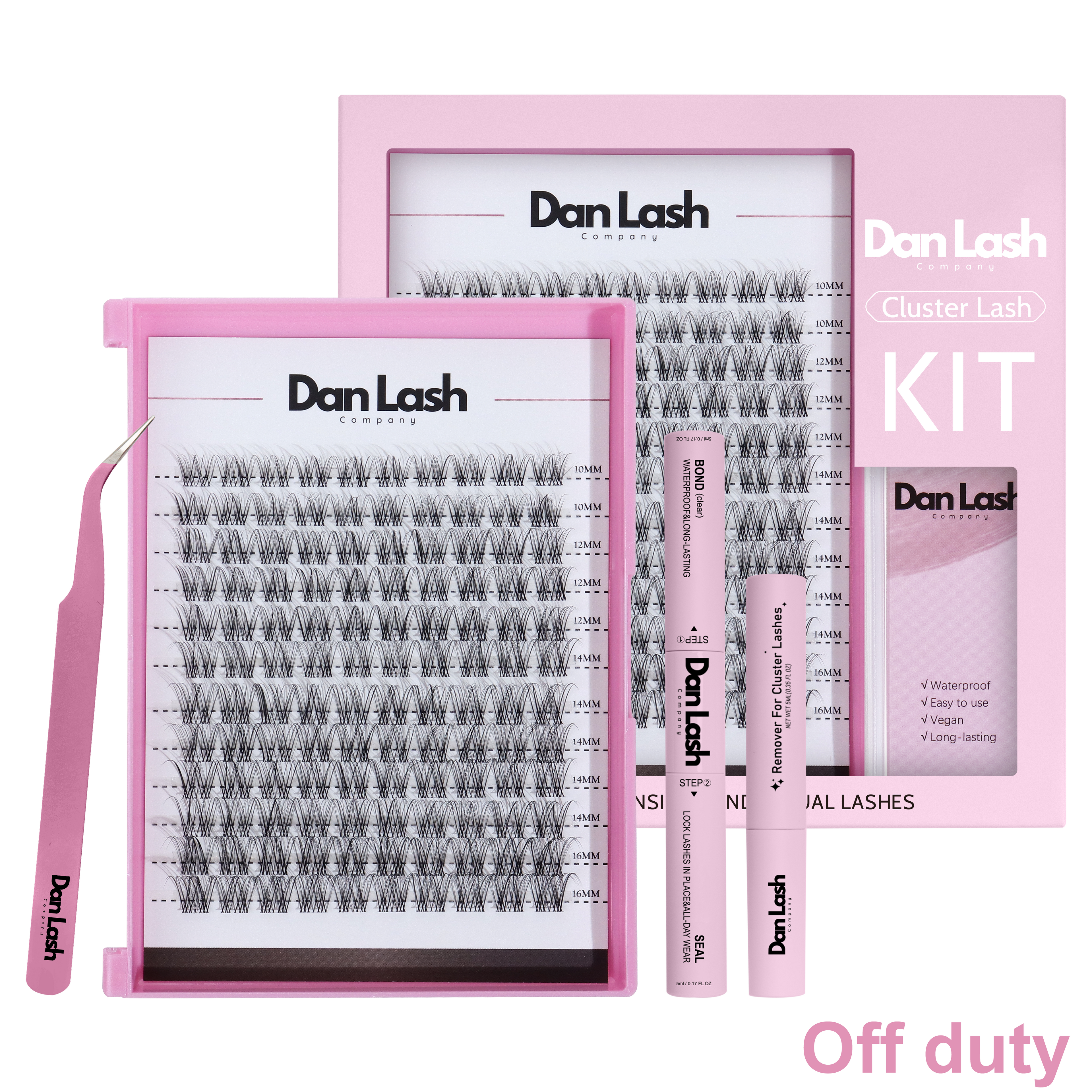 Dan Lash false eyelash kit with pink packaging on a white background, Dankashi, Dankash, false lashes, glue on lashes, lashes in the US, Danlash, ash Accessories, water resistant lash glue